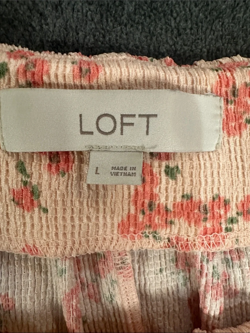 LOFT Peach Floral Square Neck Puff Sleeve Blouse (L)